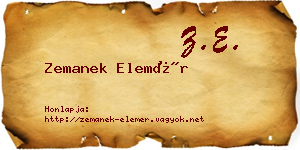 Zemanek Elemér névjegykártya